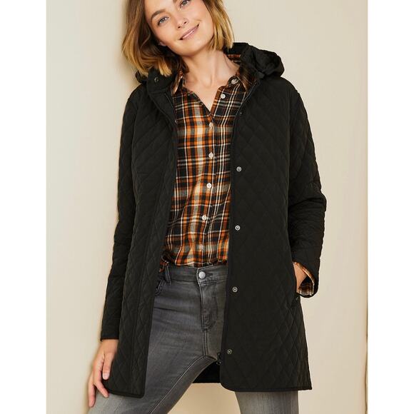 Garnet Hill Recycled Quilted Car Coat Jacket Women's S Black - Picture 1 of 11